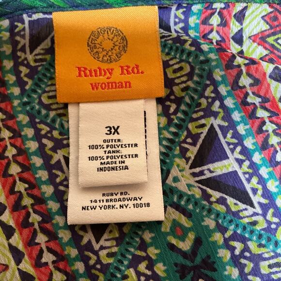 Ruby Rd Woman Sheer Kimono Blouse With Tank Top Under 3X Bohemian 100% Polyester - Picture 9 of 10